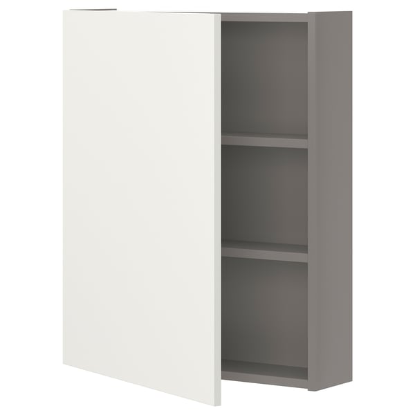 ENHET Élément mur av 2 tablettes/porte, gris/blanc, 60x17x75 cm