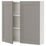 ENHET Élément mural 2 tablettes/portes, blanc/gris avec cadre, 80x17x75 cm
