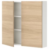 ENHET Élément mural 2 tablettes/portes, blanc/motif chêne, 80x17x75 cm