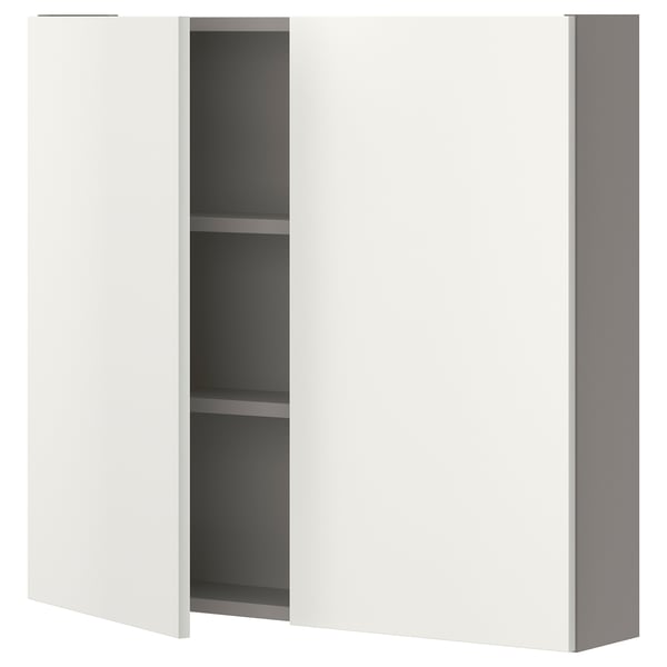 ENHET Élément mural 2 tablettes/portes, gris/blanc, 80x17x75 cm