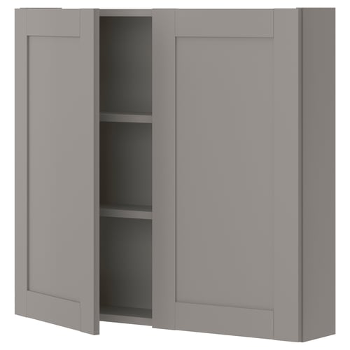 ENHET Élément mural 2 tablettes/portes, gris/gris avec cadre, 80x17x75 cm