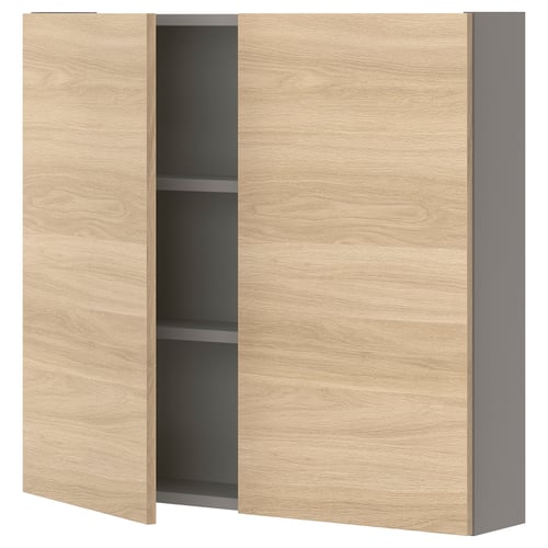 ENHET Élément mural 2 tablettes/portes, gris/motif chêne, 80x17x75 cm