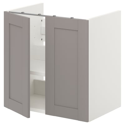 ENHET Élt bas lab av tabl/ptes, blanc/caisson gris, 60x42x60 cm