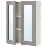 ENHET Meuble à miroir 2 portes, blanc/gris avec cadre, 60x17x75 cm