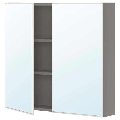 ENHET Meuble à miroir 2 portes, gris, 80x17x75 cm