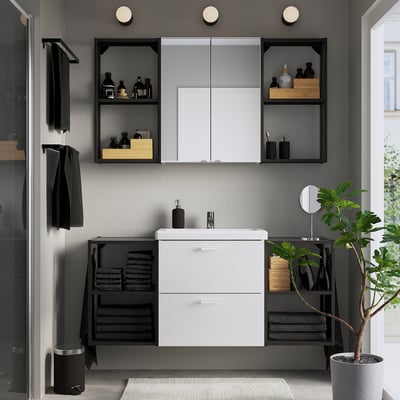 ENHET Salle de bain, anthracite/blanc, 140x43x65 cm