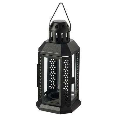 ENRUM Lanterne bougies ch-plat, int/ext, noir, 22 cm