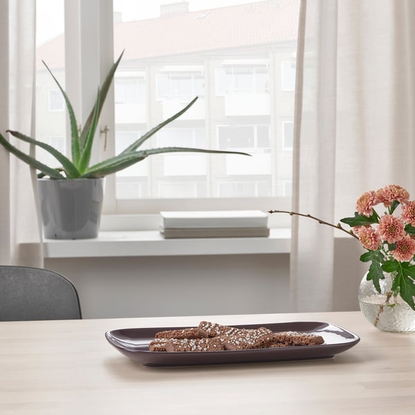 FÄRGKLAR Assiette, brillant brun, 30x18 cm