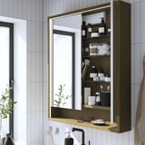 FAXÄLVEN Meuble à miroir éclairage intégré, brun motif chêne, 80x15x95 cm