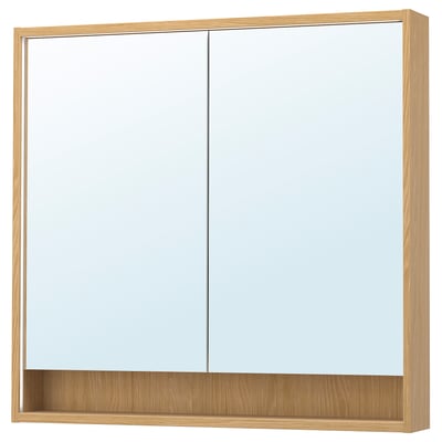 FAXÄLVEN Meuble à miroir éclairage intégré, motif chêne, 100x15x95 cm