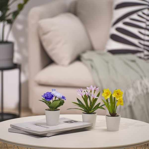 FEJKA Plante artifici av pot, lot de 3, intérieur/extérieur fleur, 6 cm