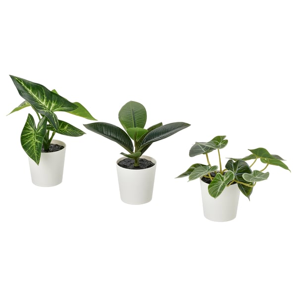 FEJKA Plante artificielle, lot de 3, intérieur/extérieur feuille