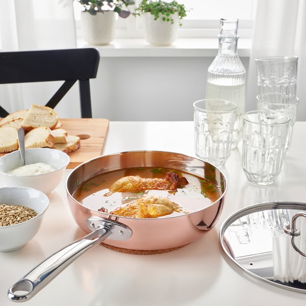 FINMAT Sauteuse avec couvercle, cuivre/acier inoxydable, 25 cm
