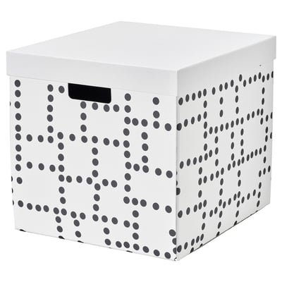 FJÄDERHARV Boîte de rangement avec couvercle, blanc/à pois, 32x35x31 cm