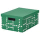 FJÄDERHARV Boîte de rangement avec couvercle, vert/à pois, 25x35x16 cm