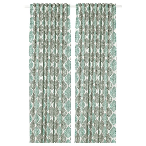 FJÄDERKLINT Rideaux, 2 pièces, blanc/vert, 145x300 cm