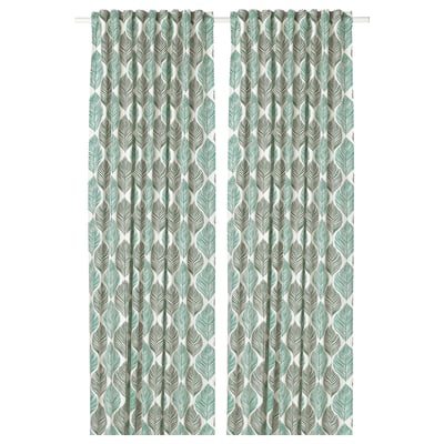 FJÄDERKLINT Rideaux, 2 pièces, blanc/vert, 145x300 cm