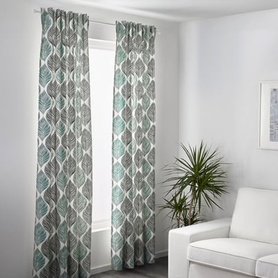 FJÄDERKLINT Rideaux, 2 pièces, blanc/vert, 145x300 cm