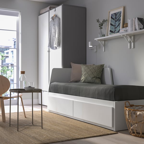 FLEKKE Lit banquette 2p (struct + matelas), blanc/Åfjäll mi-ferme, 80x200 cm