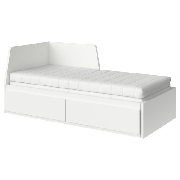FLEKKE Lit banquette 2p (struct + matelas), blanc/Åfjäll mi-ferme, 80x200 cm