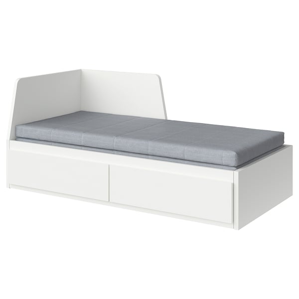FLEKKE Lit banquette 2p (struct + matelas), blanc/Ågotnes ferme, 80x200 cm