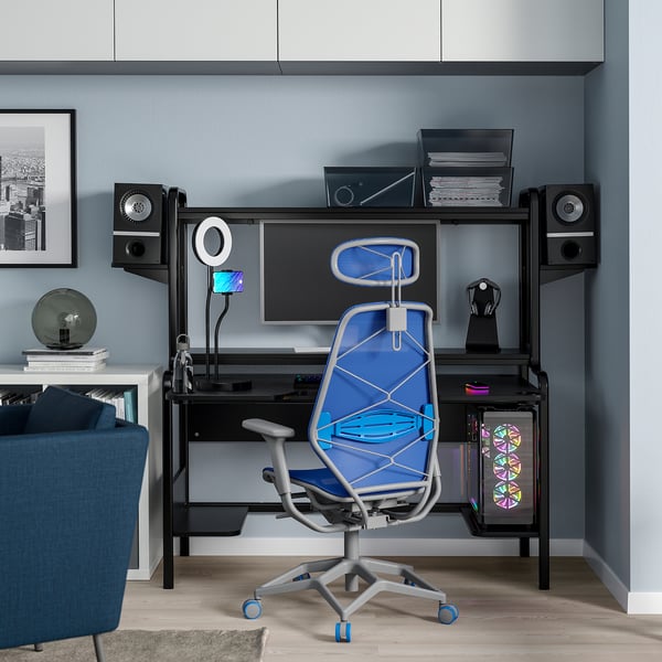 FREDDE / STYRSPEL Bureau et chaise gaming, noir bleu/gris clair