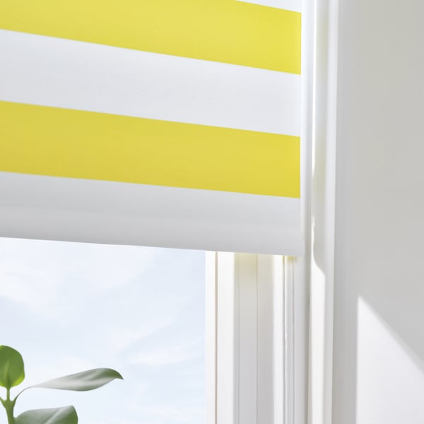 FRIDANS Store à enrouleur occultant, blanc jaune/rayé, 80x195 cm