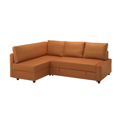 FRIHETEN / KLAGSHAMN Canapé convertible angle+rangement, Faringe brun orangé