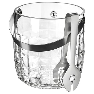 FRÖJDA Seau à glace avec pince, verre transparent/acier inoxydable