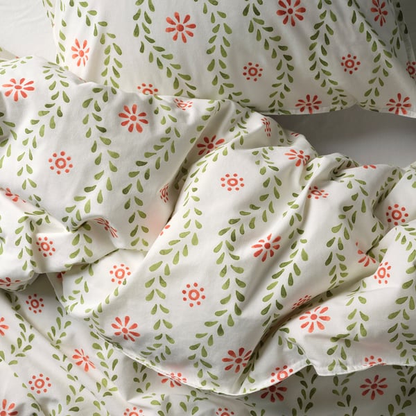 FYRISVIDE Housse de couette et 1 taie, blanc/motif floral, 150x200/50x60 cm