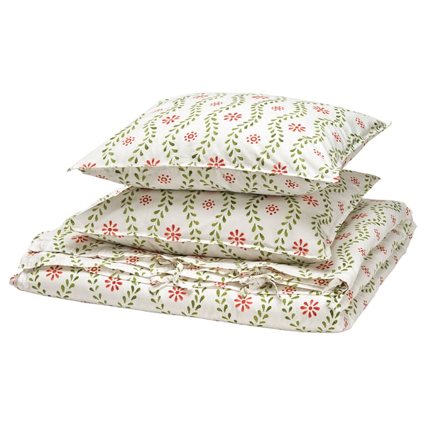 FYRISVIDE Housse de couette et 2 taies, blanc/motif floral, 240x220/50x60 cm