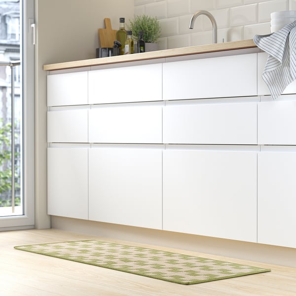 GÅNGSTIG Tapis de cuisine, tissé à plat vert/blanc cassé, 45x120 cm