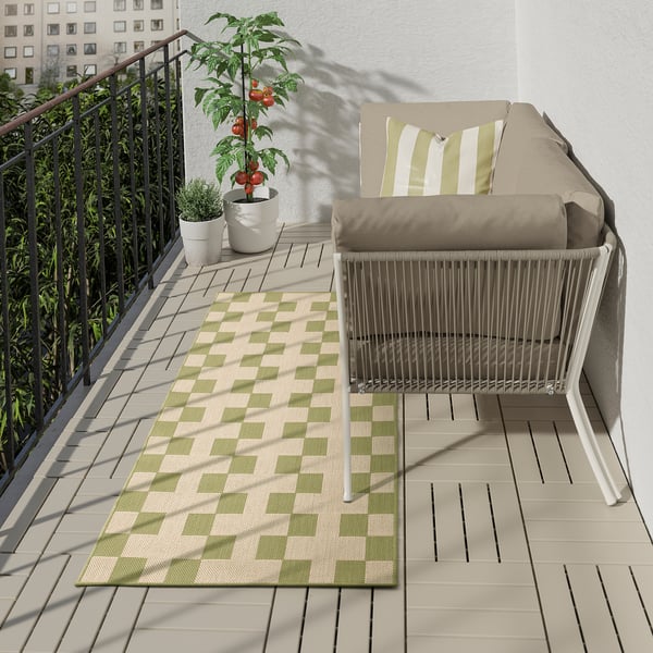 GÅNGSTIG Tapis de cuisine, tissé à plat vert/blanc cassé, 80x200 cm