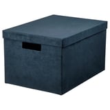 GJÄTTA Boîte de rangement avec couvercle, velours bleu foncé, 25x35x20 cm