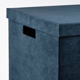 GJÄTTA Boîte de rangement avec couvercle, velours bleu foncé, 32x35x32 cm