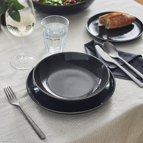 GLADELIG Assiette creuse, gris foncé, 21 cm