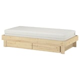 GLAMBERGET Lit extensible+rangement/2 matelas, pin/Åfjäll mi-ferme, 80x200 cm