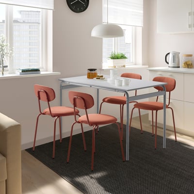 GRÅSALA / ÖSTANÖ Table et 4 chaises, gris/Remmarn brun-rouge, 110 cm