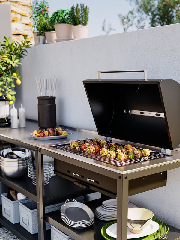 GRILLSKÄR Meuble av barbecue charbon, ext, acier inoxydable, 172x61 cm