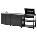 GRILLSKÄR Meuble évier/barbecue charbon, ext, acier inoxydable, 258x61 cm