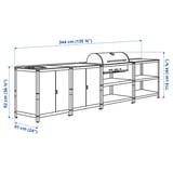 GRILLSKÄR Meuble évier/barbecue charbon, ext, acier inoxydable, 344x61 cm