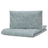 GULDVÄVARE Housse couette+1 taie pour lit bébé, bleu/blanc motif floral, 110x125/35x55 cm