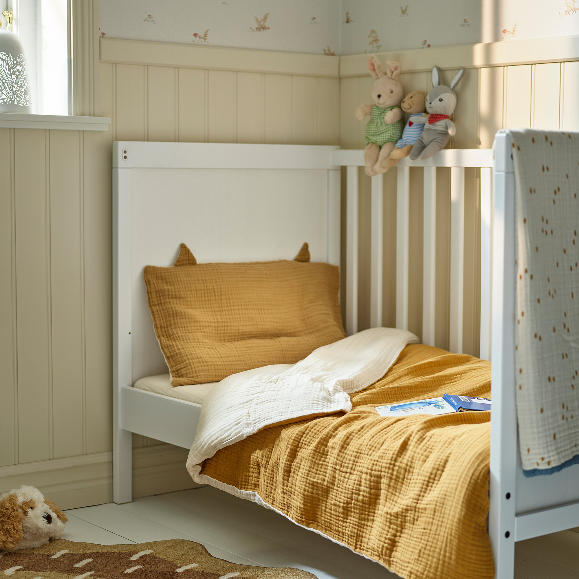 GULDVÄVARE Linge de lit enfant, 3 pièces, jaune foncé/beige, 60x120 cm