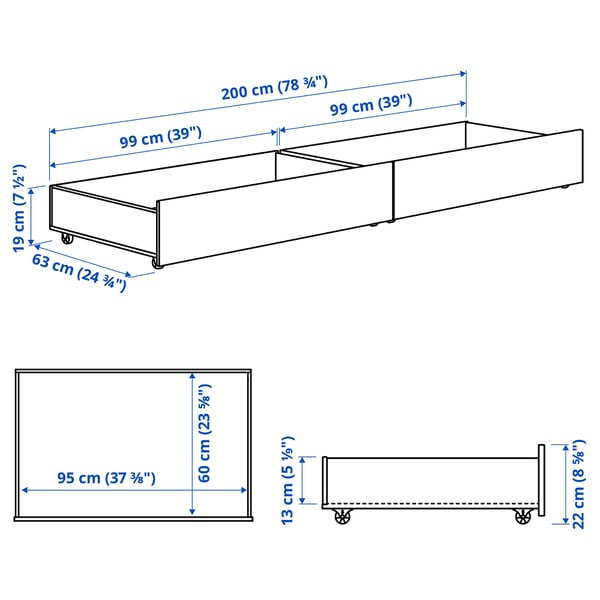 GULLABERG Rangements lit, 2 p, gris, 200 cm
