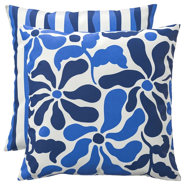 GULLBERGSÖ Coussin, 2 pièces, bleu plusieurs motifs/extérieur intérieur, 50x50 cm