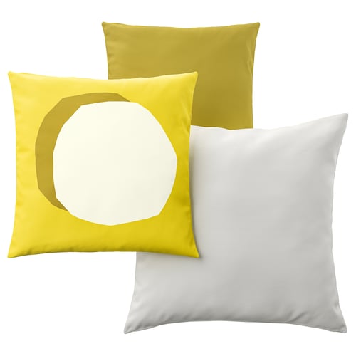 GULLBERGSÖ / HJÄRTERÖ Coussin, lot de 3, plusieurs tailles jaune vif/blanc/blanc cassé extérieur/intérieur
