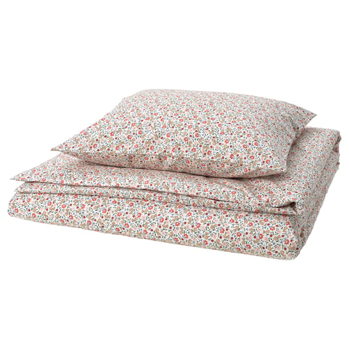 GULLNATTLJUS Housse de couette et 1 taie, blanc/motif floral, 150x200/50x60 cm