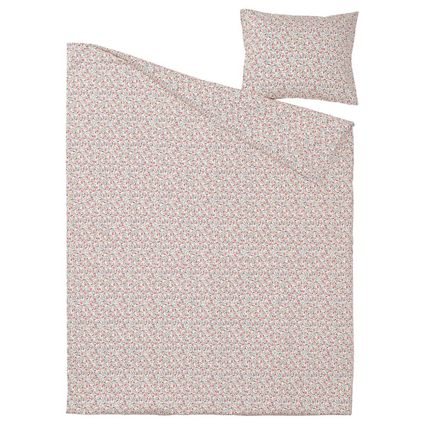 GULLNATTLJUS Housse de couette et 1 taie, blanc/motif floral, 150x200/50x60 cm