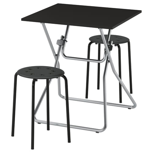 GUNDE / MARIUS Table et 2 tabourets, pliant noir/noir, 67x67 cm