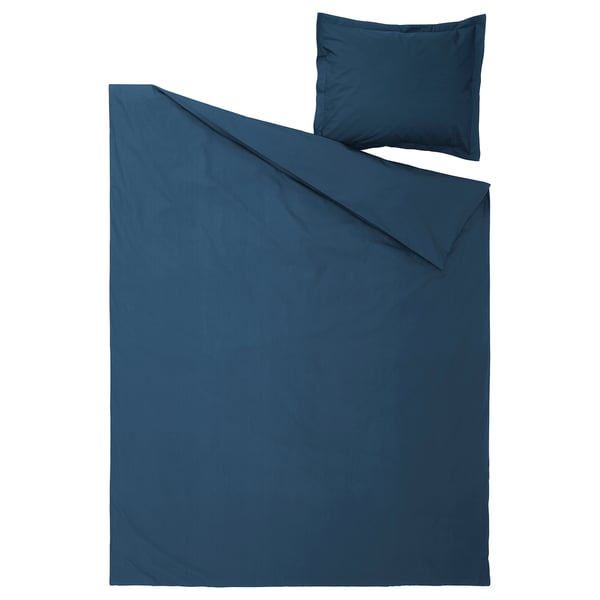 HAMPFLOCKEL Housse de couette et 1 taie, bleu foncé, 150x200/50x60 cm